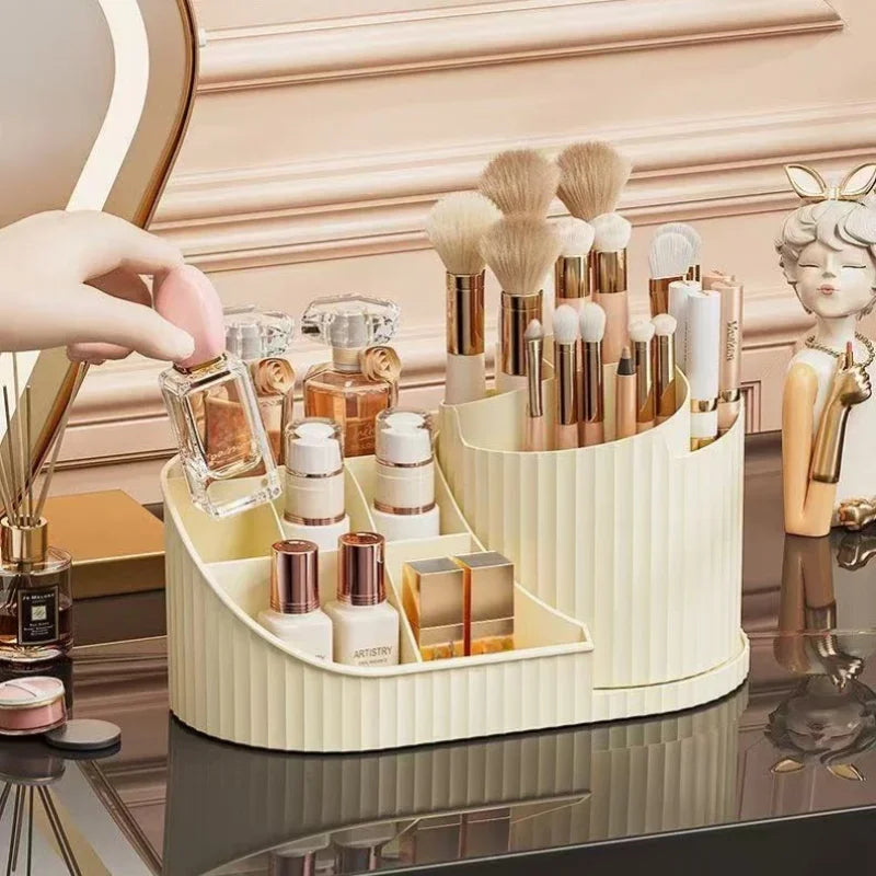360° Rotating Vanity Makeup Organizer with Brush Holder | Nestify