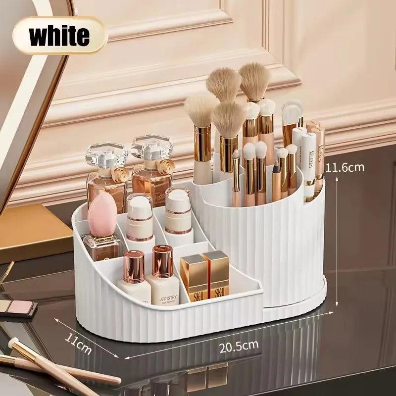 360° Rotating Vanity Makeup Organizer with Brush Holder | Nestify