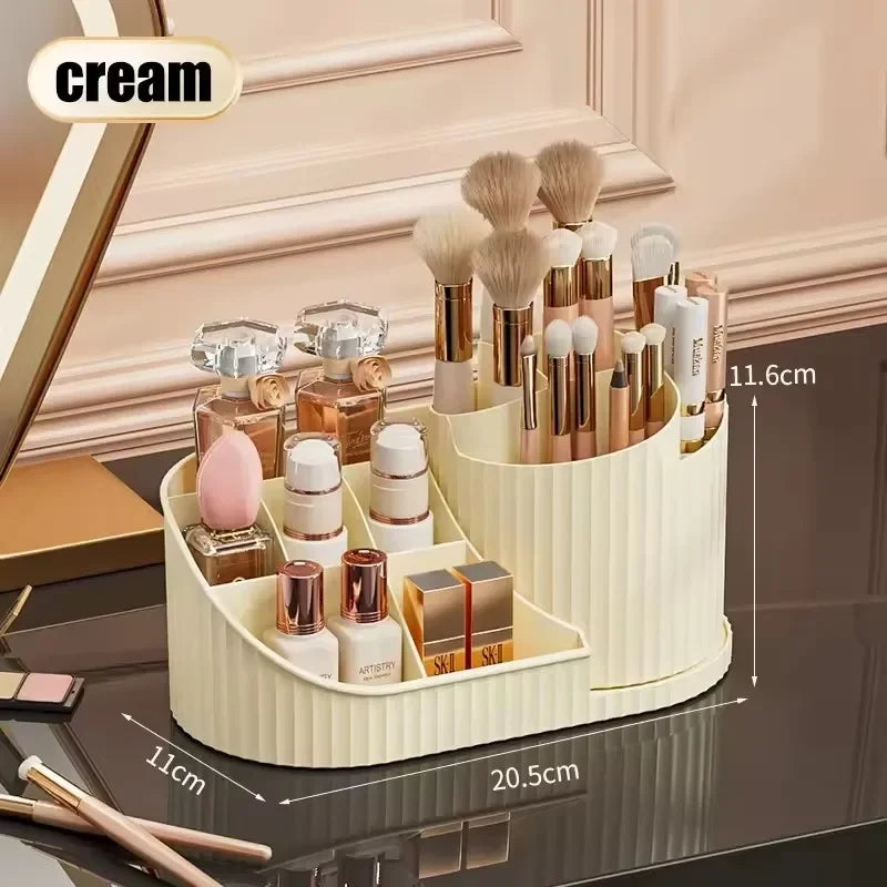 360° Rotating Vanity Makeup Organizer with Brush Holder | Nestify
