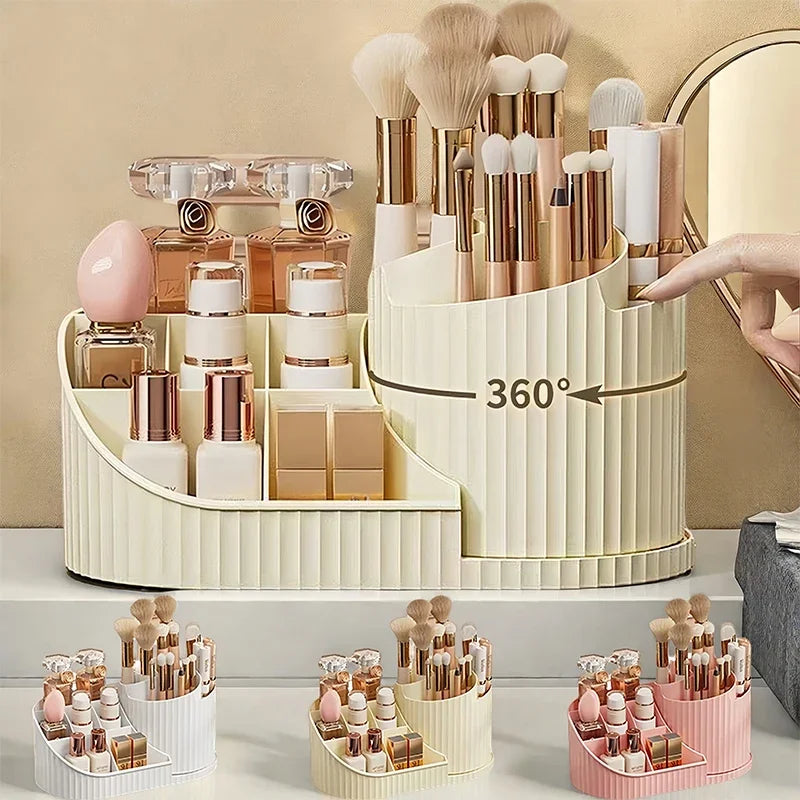 360° Rotating Vanity Makeup Organizer with Brush Holder | Nestify