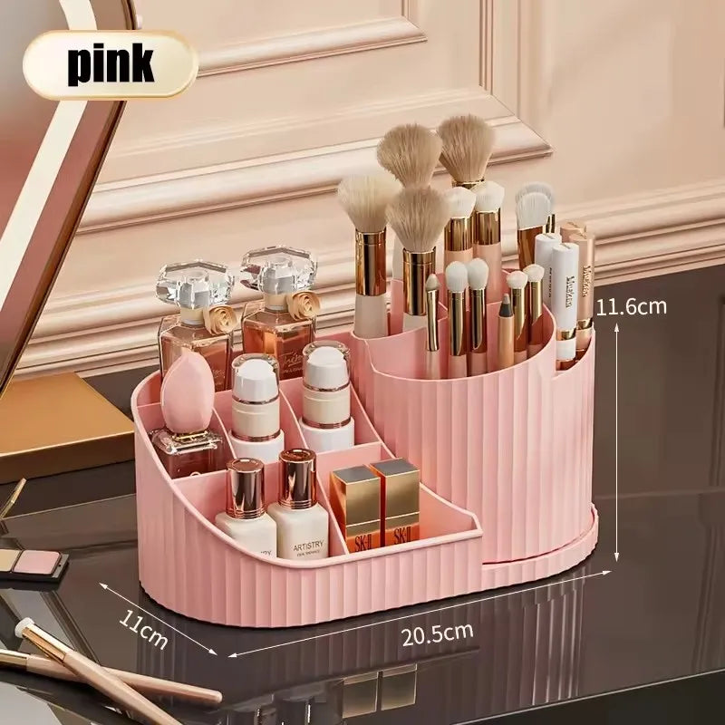 360° Rotating Vanity Makeup Organizer with Brush Holder | Nestify