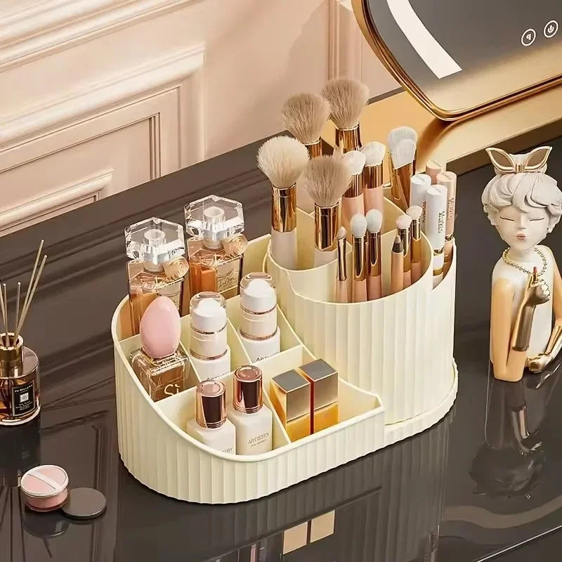 360° Rotating Vanity Makeup Organizer with Brush Holder | Nestify