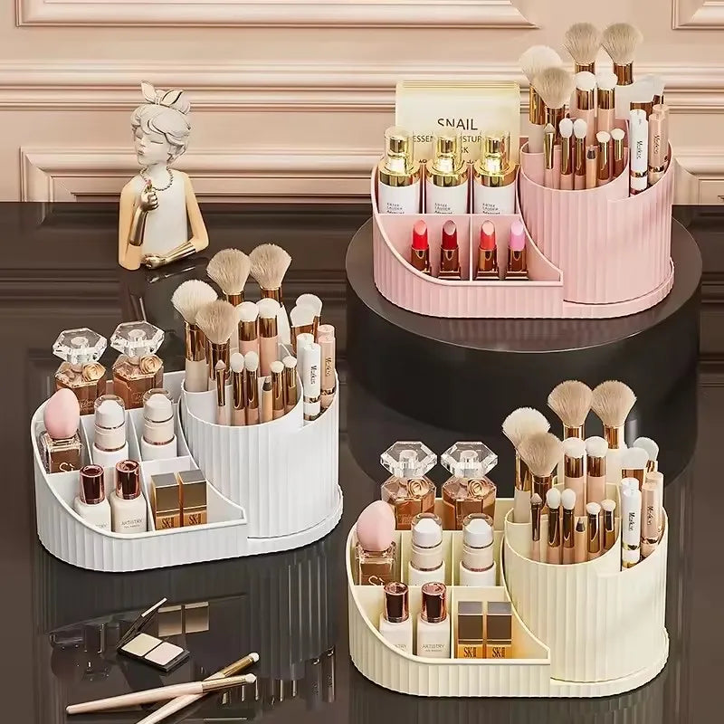 360° Rotating Vanity Makeup Organizer with Brush Holder | Nestify