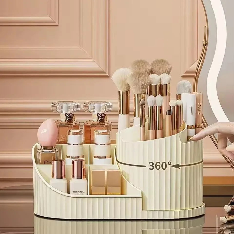 360° Rotating Vanity Makeup Organizer with Brush Holder | Nestify